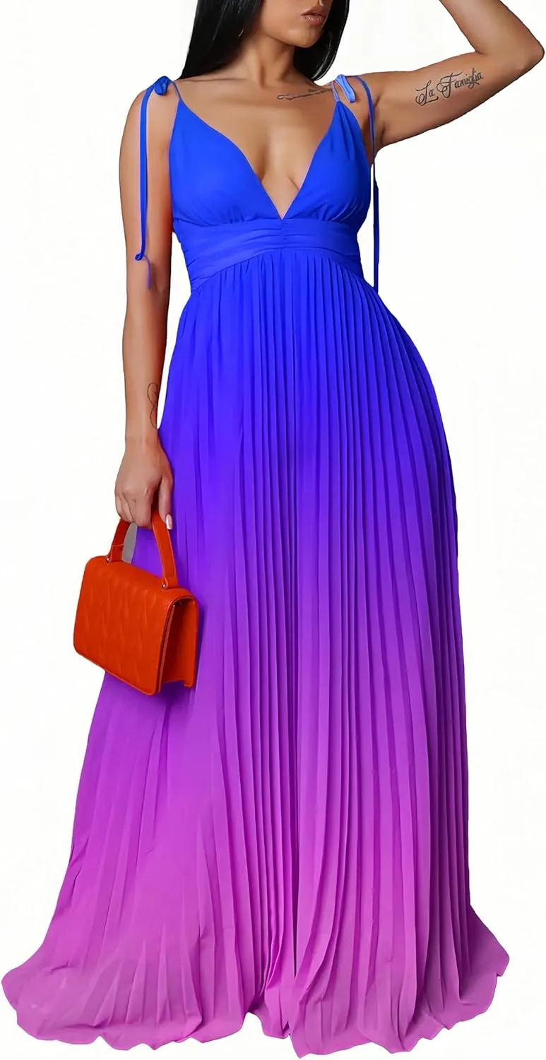 ZVO Women Maxi Dress Sexy Cocktail Party Long Dress Summer Loose Beach Dresses A-line Pleated Halter Dress