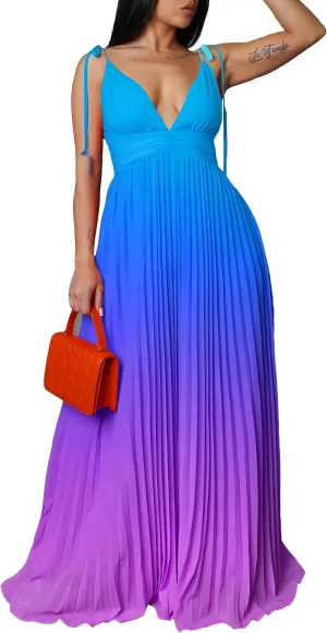 ZVO Women Maxi Dress Sexy Cocktail Party Long Dress Summer Loose Beach Dresses A-line Pleated Halter Dress