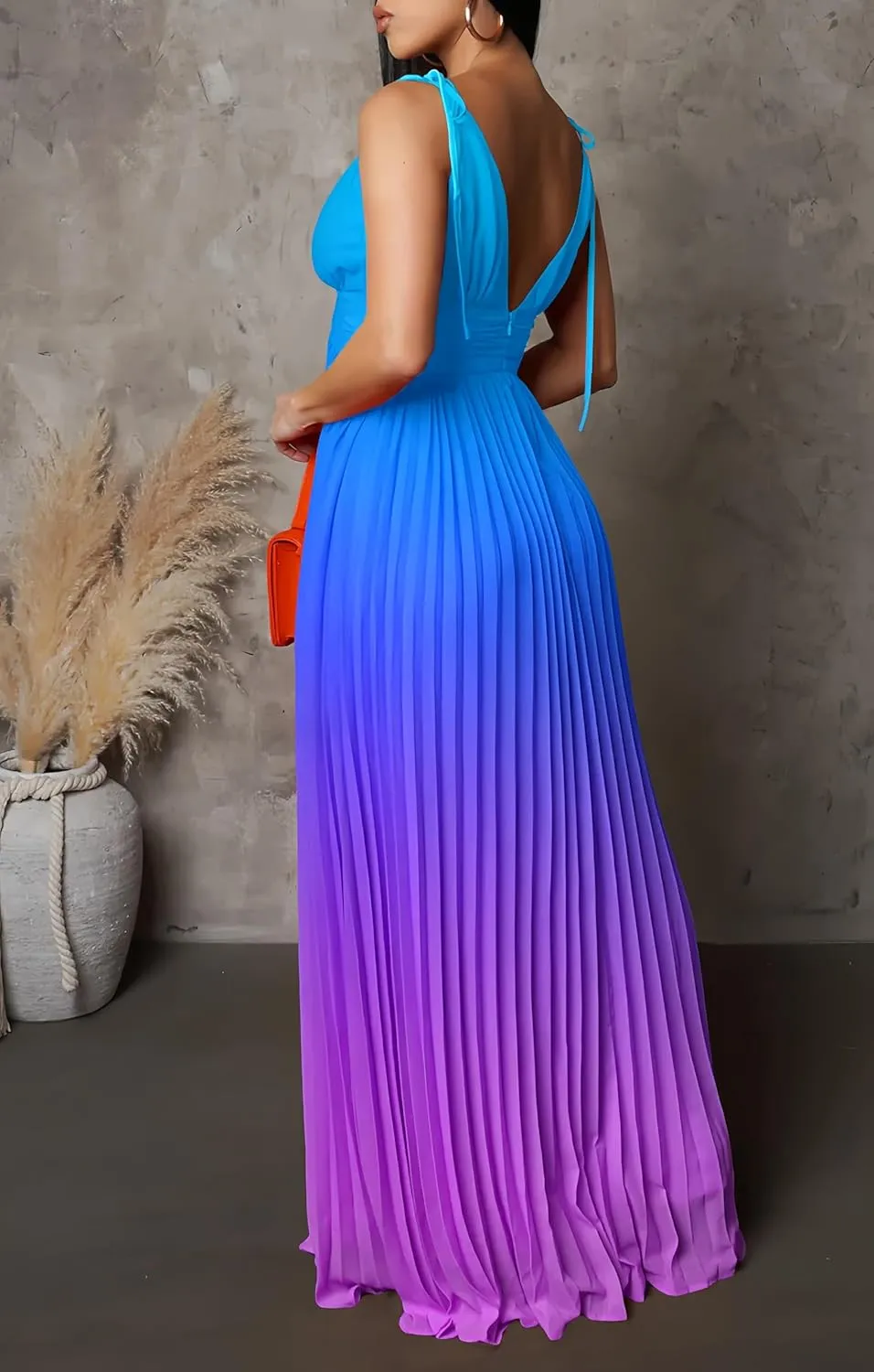 ZVO Women Maxi Dress Sexy Cocktail Party Long Dress Summer Loose Beach Dresses A-line Pleated Halter Dress